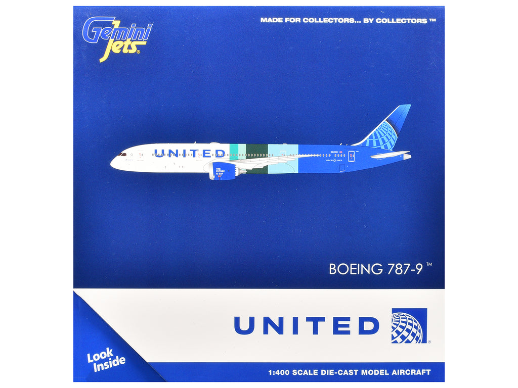Boeing 787-9 Commercial Aircraft 'United Airlines - The Future is SAF' (N24988) White and Blue with Stripes 1/400 Diecast Model Airplane by GeminiJets