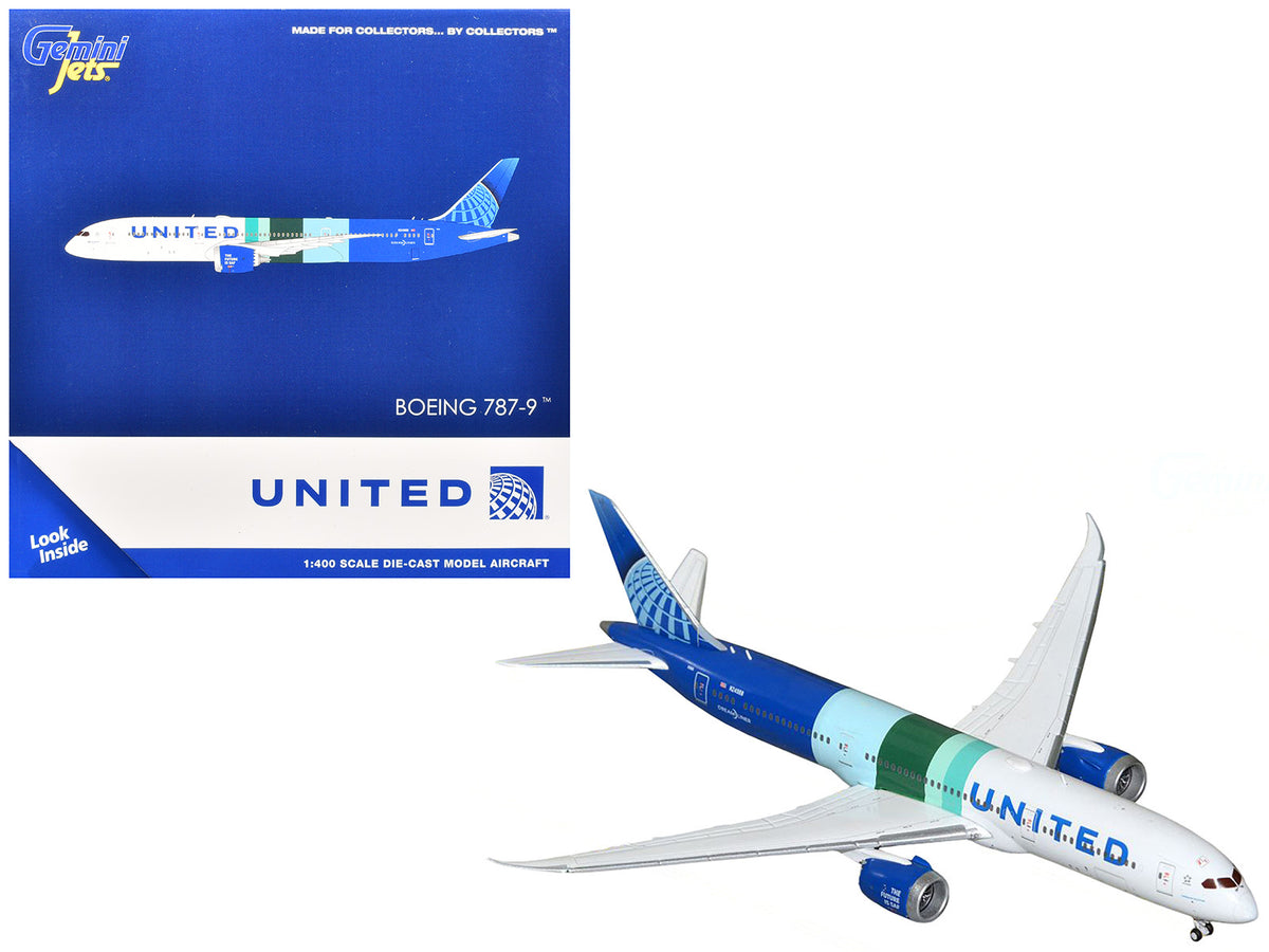 Boeing 787-9 Commercial Aircraft 'United Airlines - The Future is SAF' (N24988) White and Blue with Stripes 1/400 Diecast Model Airplane by GeminiJets