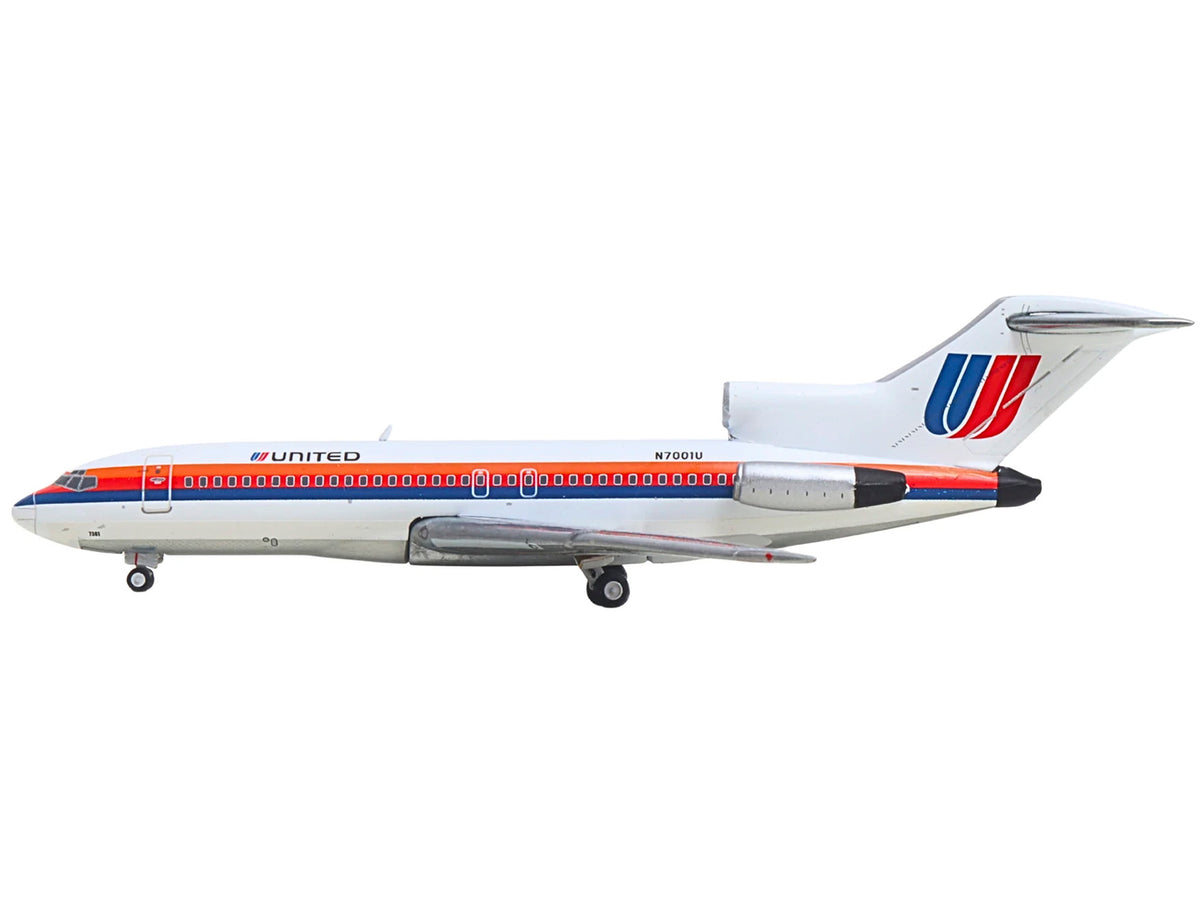 Boeing 727-100 Commercial Aircraft 'United Airlines - Saul Bass Livery' (N7001U) White with Stripes 1/400 Diecast Model by GeminiJets