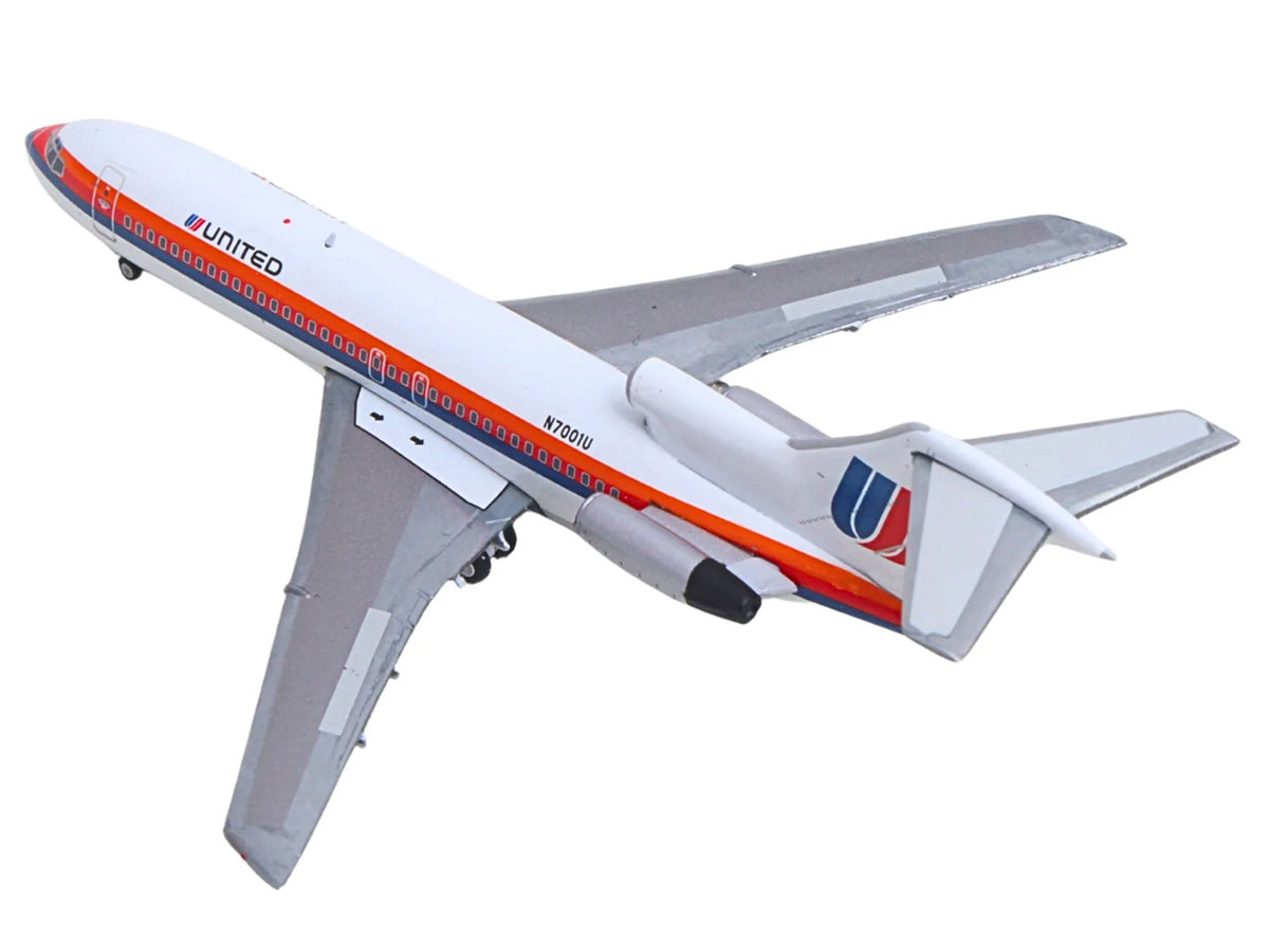 Boeing 727-100 Commercial Aircraft 'United Airlines - Saul Bass Livery' (N7001U) White with Stripes 1/400 Diecast Model by GeminiJets