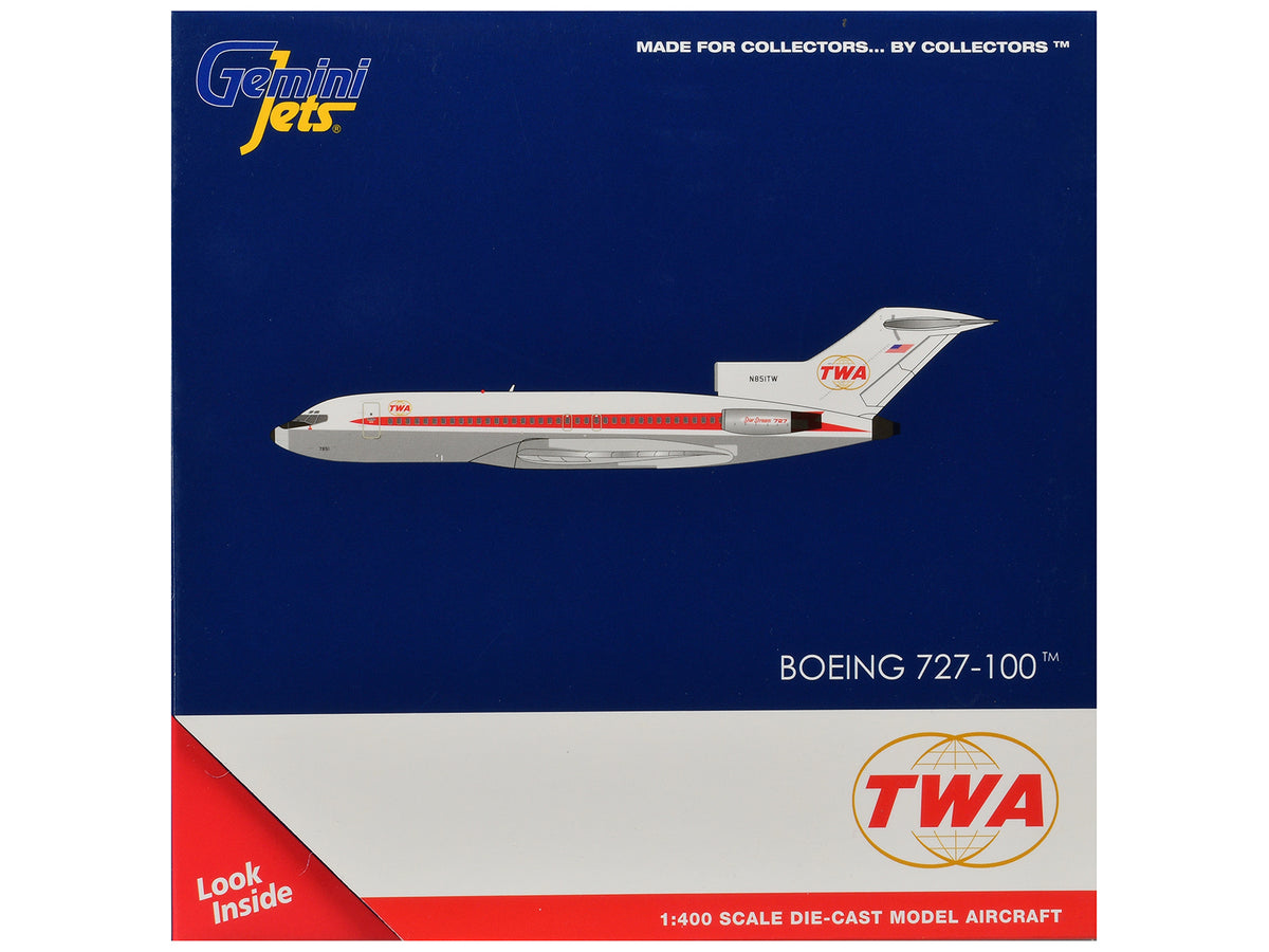 Boeing 727-100 Commercial Aircraft 'Trans World Airlines' (N851TW) White with Red Stripes 1/400 Diecast Model by GeminiJets