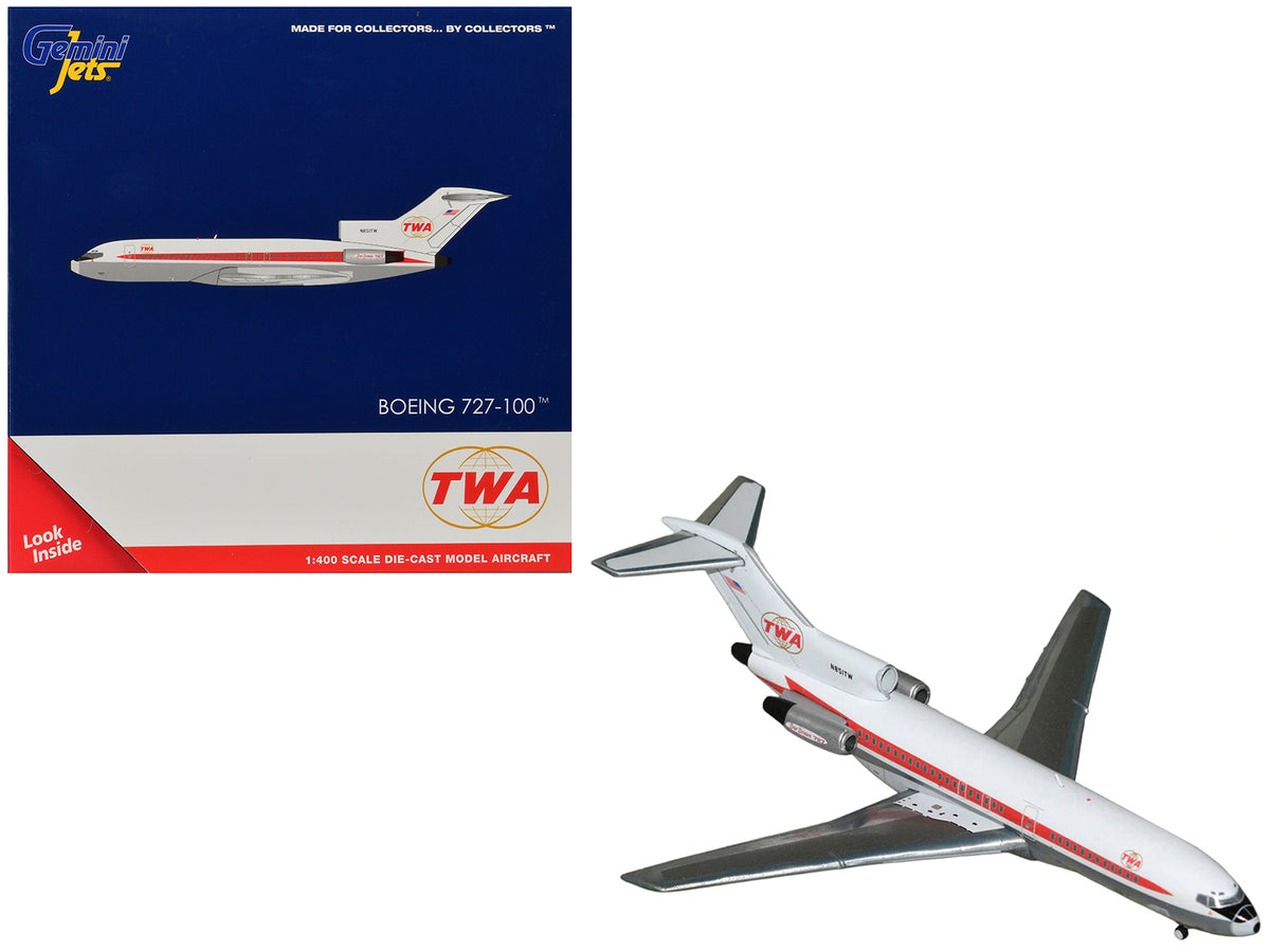Boeing 727-100 Commercial Aircraft 'Trans World Airlines' (N851TW) White with Red Stripes 1/400 Diecast Model by GeminiJets