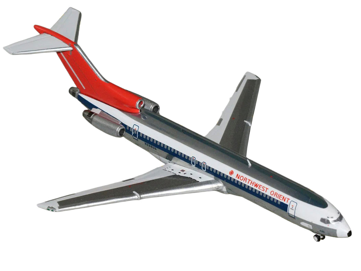 Boeing 727-200 Commercial Aircraft 'Northwest Orient' (N298US) Silver with White Stripes and Red Tail 1/400 Diecast Model by GeminiJets