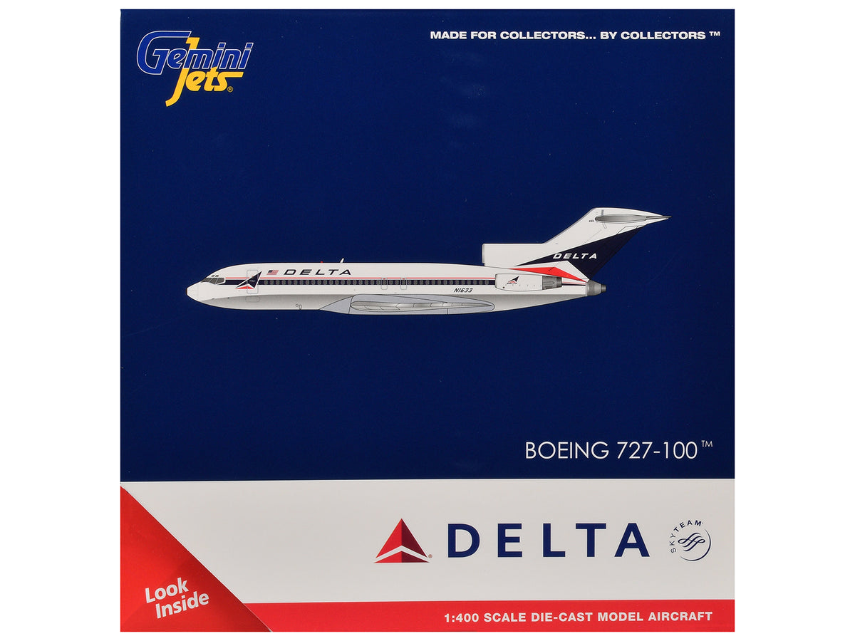 Boeing 727-100 Commercial Aircraft 'Delta Air Lines' (N1633) White with Red and Blue Stripes 1/400 Diecast Model by GeminiJets