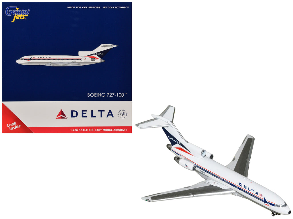 Boeing 727-100 Commercial Aircraft 'Delta Air Lines' (N1633) White with Red and Blue Stripes 1/400 Diecast Model by GeminiJets