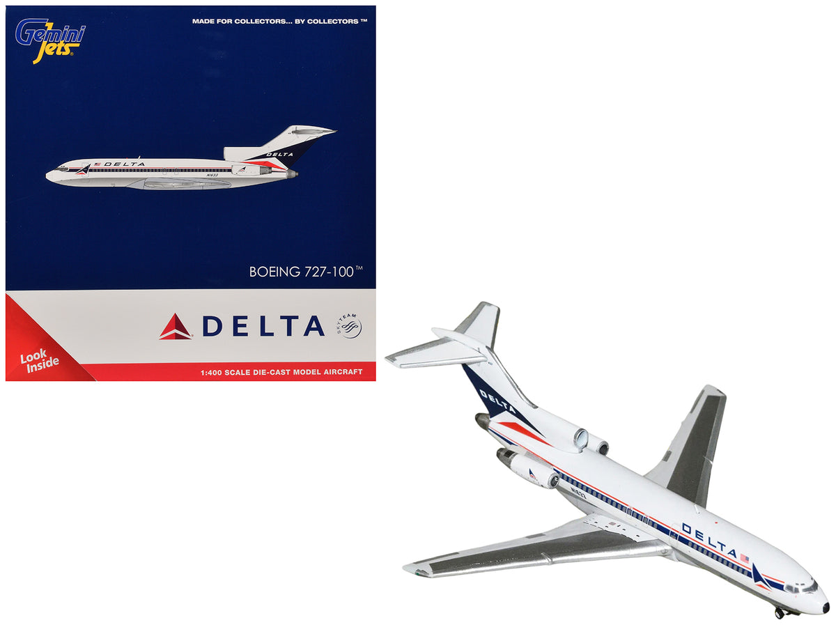 Boeing 727-100 Commercial Aircraft 'Delta Air Lines' (N1633) White with Red and Blue Stripes 1/400 Diecast Model by GeminiJets