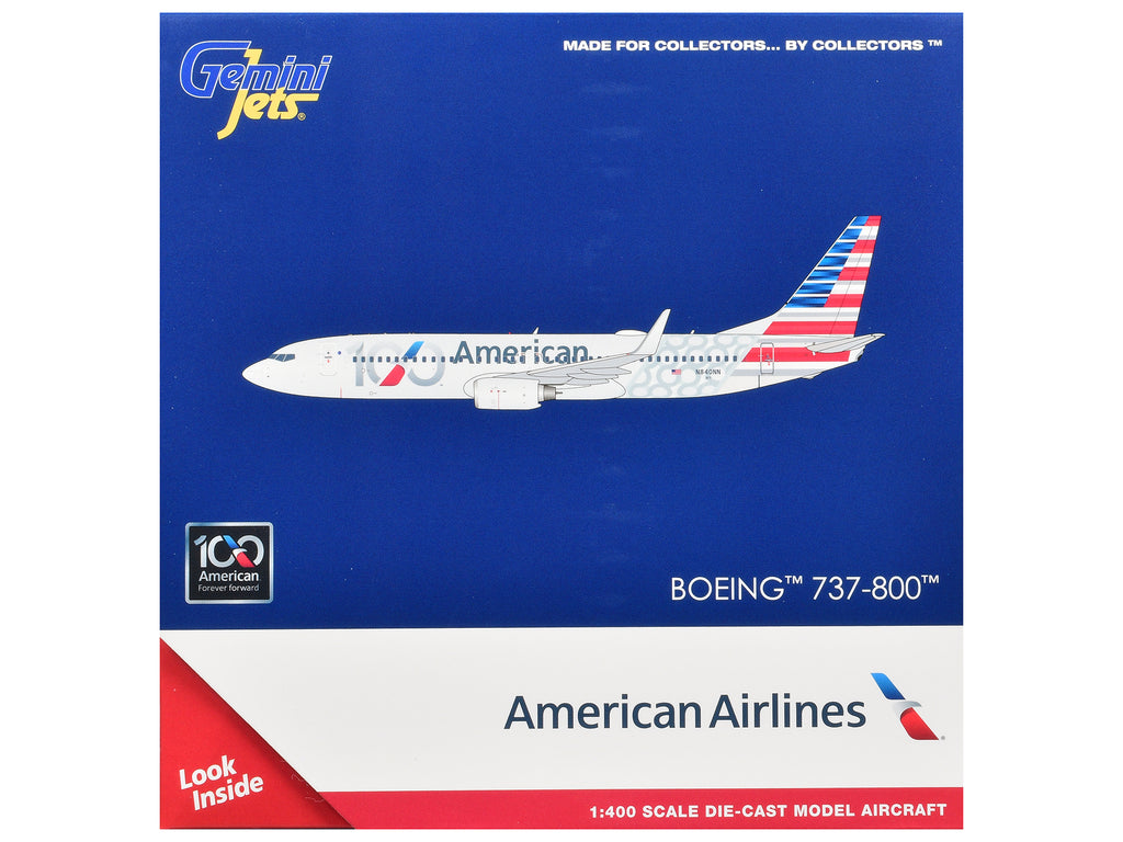 Boeing 737-800 Commercial Aircraft 'American Airlines 100th Anniversary 2026' (N840NN) Gray with Tail Stripes 1/400 Diecast Model Airplane by GeminiJets