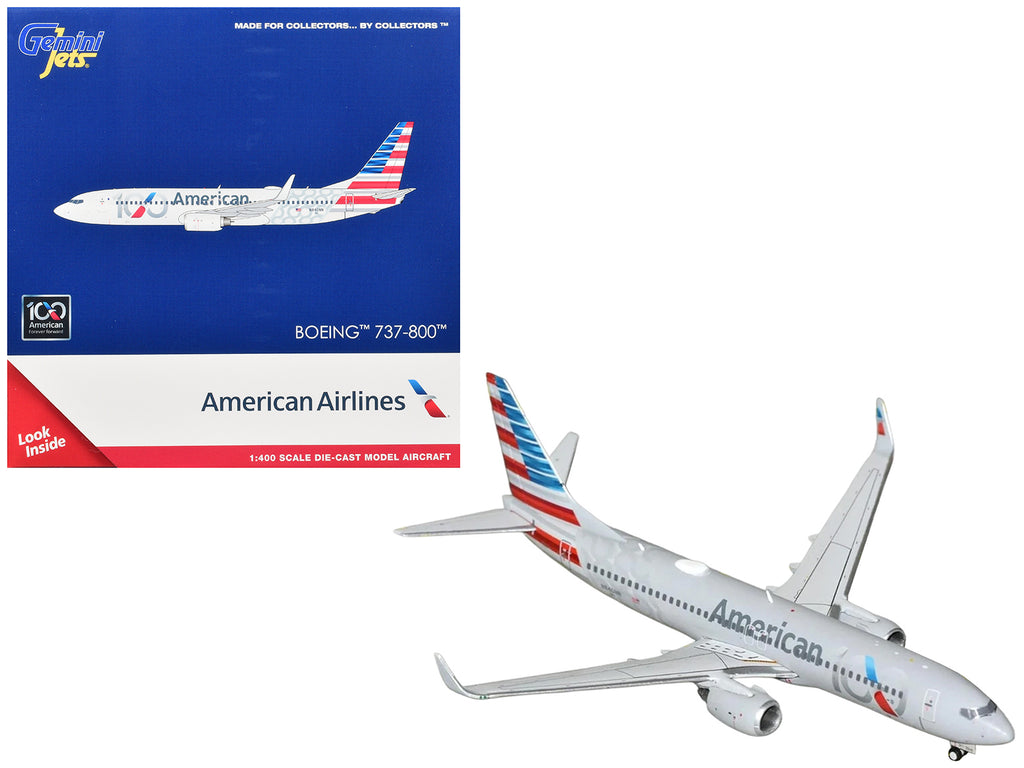 Boeing 737-800 Commercial Aircraft 'American Airlines 100th Anniversary 2026' (N840NN) Gray with Tail Stripes 1/400 Diecast Model Airplane by GeminiJets