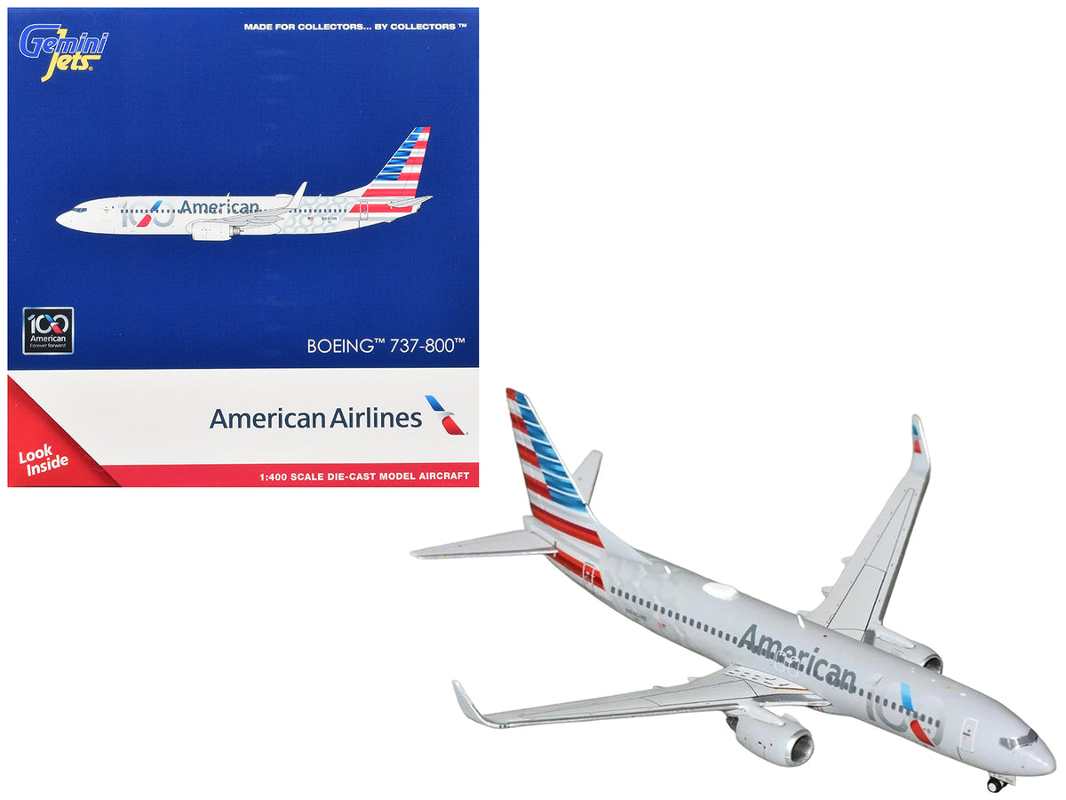 Boeing 737-800 Commercial Aircraft 'American Airlines 100th Anniversary 2026' (N840NN) Gray with Tail Stripes 1/400 Diecast Model Airplane by GeminiJets