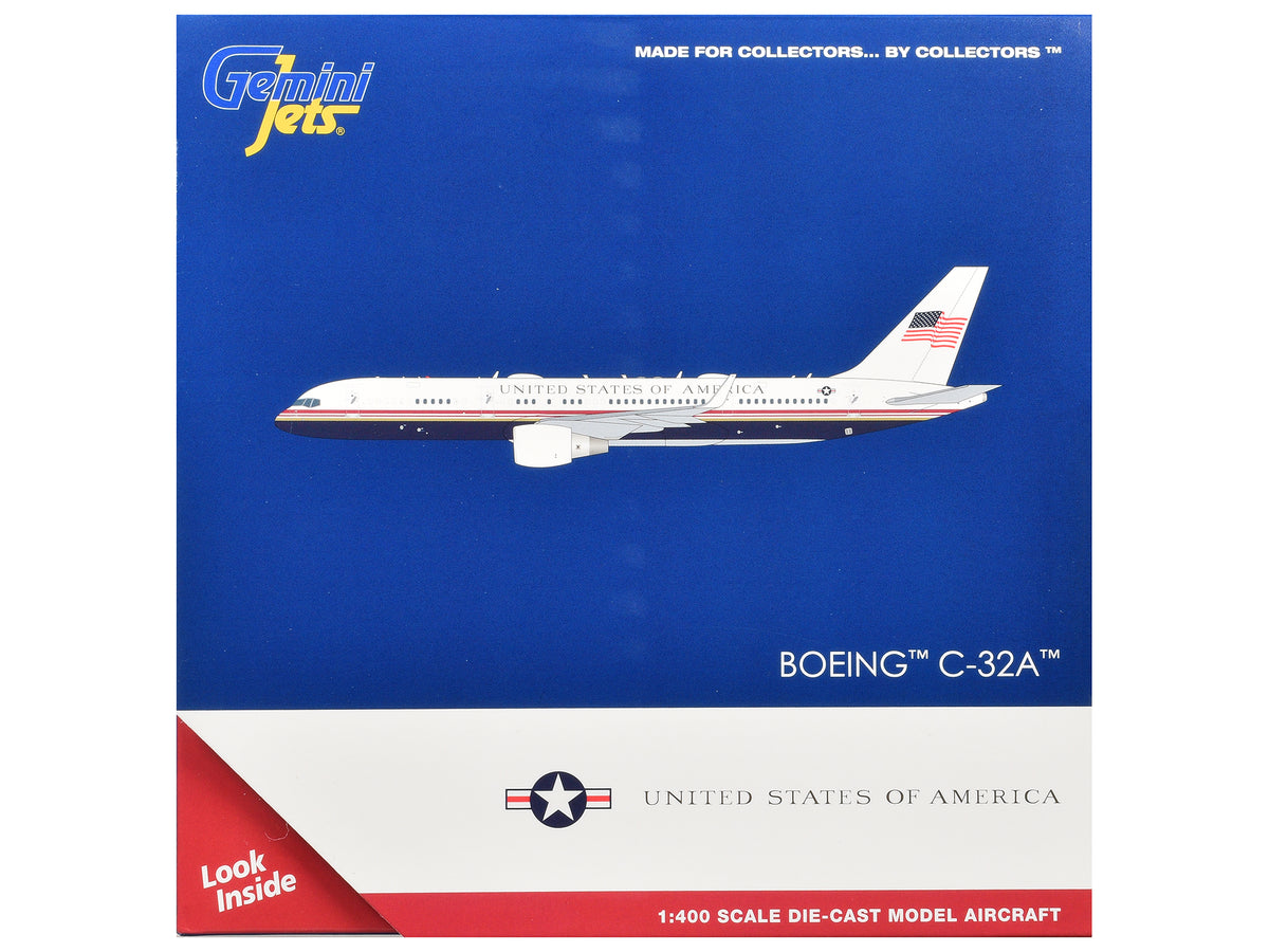 Boeing C-32A Transport Aircraft 'Air Force Two - United States of America' (99-0003) White and Blue with Red Stripes 1/400 Diecast Model Airplane by GeminiJets