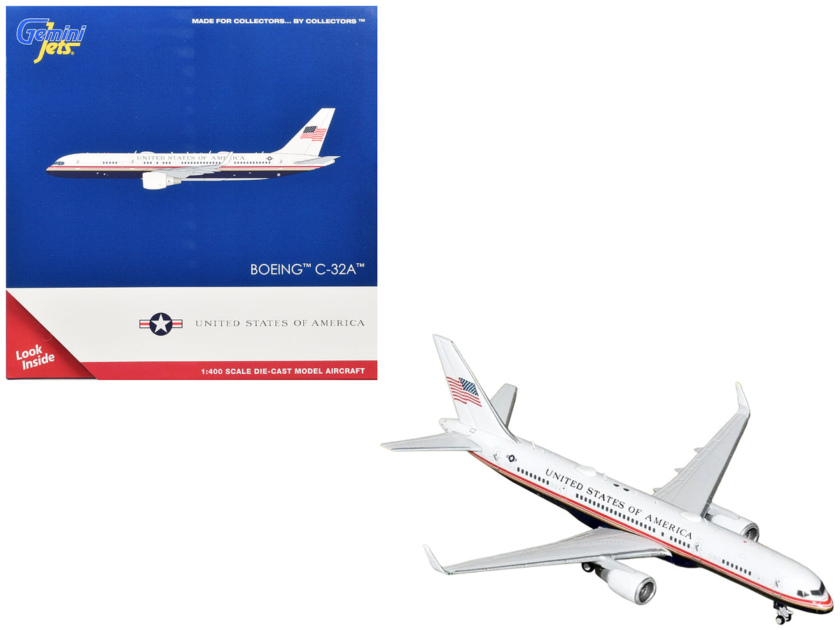 Boeing C-32A Transport Aircraft 'Air Force Two - United States of America' (99-0003) White and Blue with Red Stripes 1/400 Diecast Model Airplane by GeminiJets