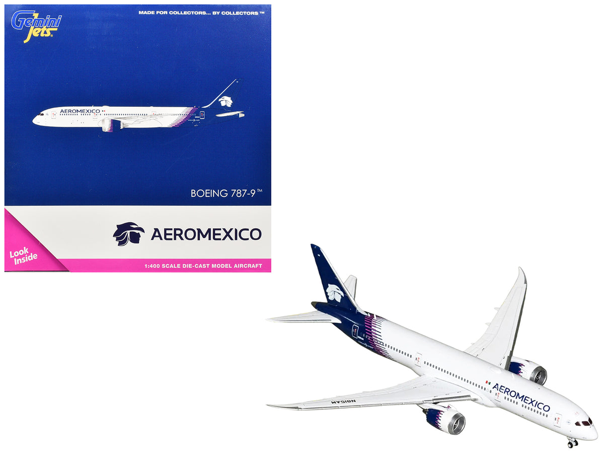 Boeing 787-9 Commercial Aircraft 'Aeromexico' (N815AM) White with Blue Tail 1/400 Diecast Model Airplane by GeminiJets