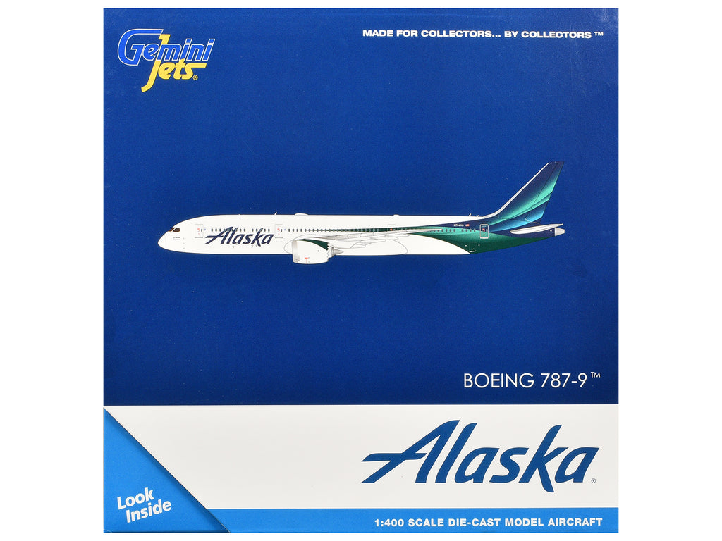 Boeing 787-9 Commercial Aircraft 'Alaska Airlines' (N784HA) White with Blue and Green Tail 1/400 Diecast Model by GeminiJets