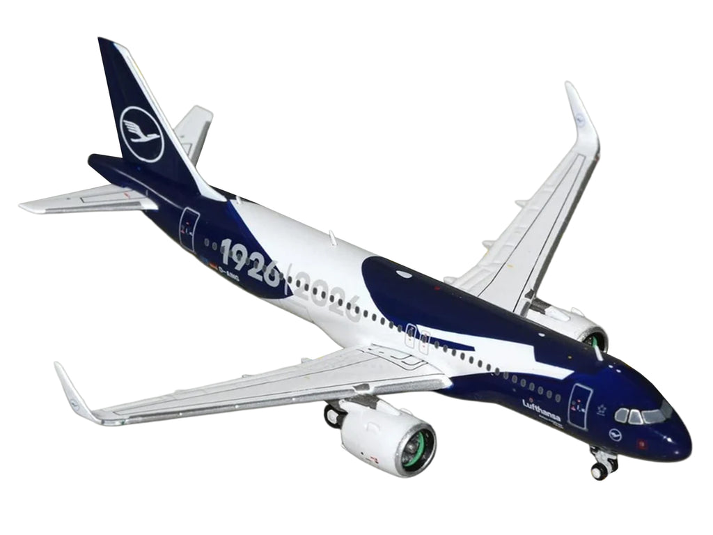 Airbus A320neo Commercial Aircraft 'Lufthansa 100th Anniversary' (D-AING) White and Dark Blue 1/400 Diecast Model Airplane by GeminiJets