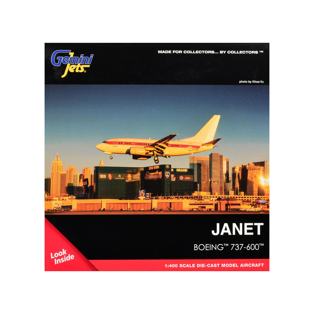 Boeing 737-600 Transport Aircraft 'EG&G - Janet Airlines' (N319BD) White with Red Stripes 1/400 Diecast Model Airplane by GeminiJets
