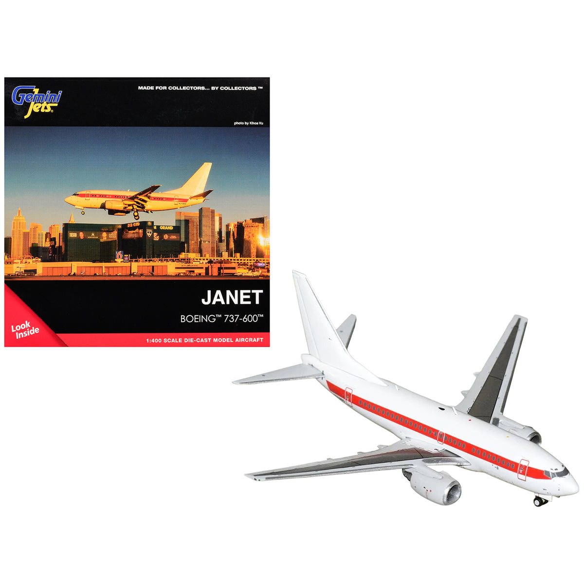 Boeing 737-600 Transport Aircraft 'EG&G - Janet Airlines' (N319BD) White with Red Stripes 1/400 Diecast Model Airplane by GeminiJets