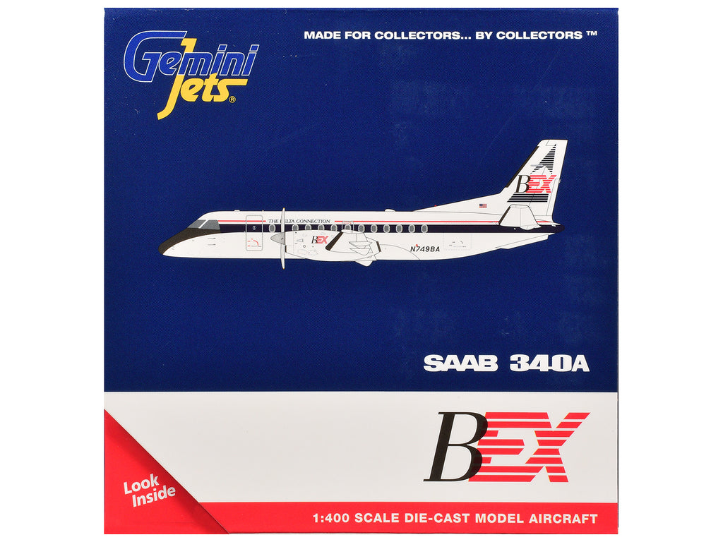 Saab 340A Commercial Aircraft 'Business Express Airlines - The Delta Connection' (N749BA) White with Blue and Red Stripes 1/400 Diecast Model by GeminiJets