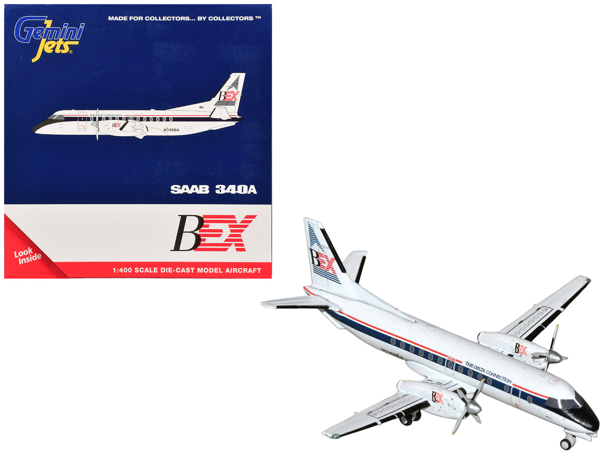 Saab 340A Commercial Aircraft 'Business Express Airlines - The Delta Connection' (N749BA) White with Blue and Red Stripes 1/400 Diecast Model by GeminiJets