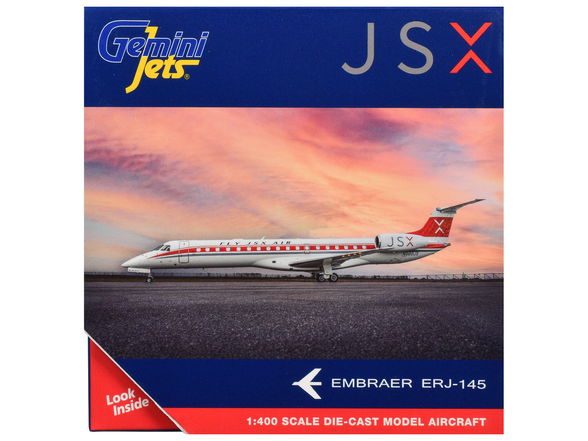 Embraer ERJ-145 Commercial Aircraft 'JSX' (N960JX) White with Red Stripes and Tail 1/400 Diecast Model Airplane by GeminiJets