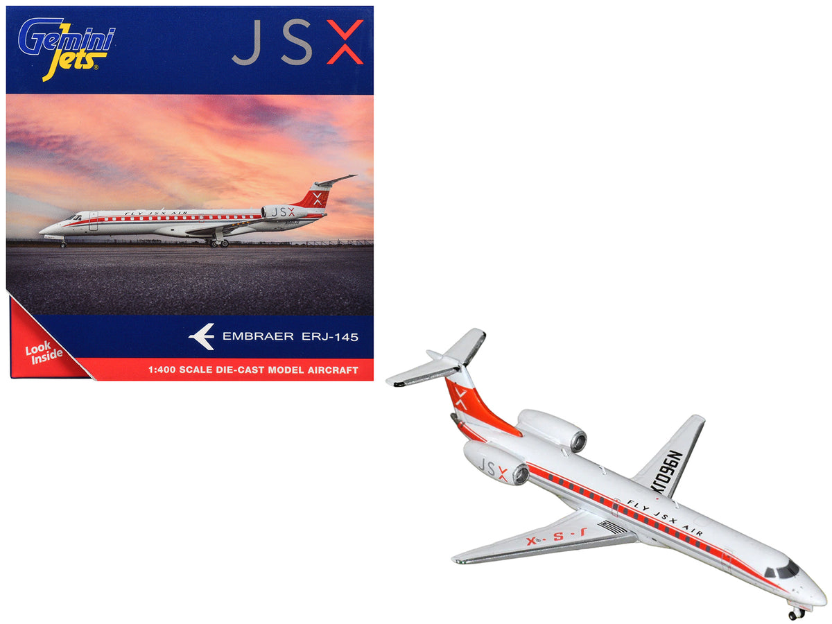 Embraer ERJ-145 Commercial Aircraft 'JSX' (N960JX) White with Red Stripes and Tail 1/400 Diecast Model Airplane by GeminiJets