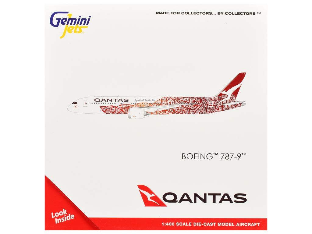 Boeing 787-9 Commercial Aircraft 'Qantas - Yam Dreaming' (VH-ZND) White with Red Graphics 1/400 Diecast Model Airplane by GeminiJets