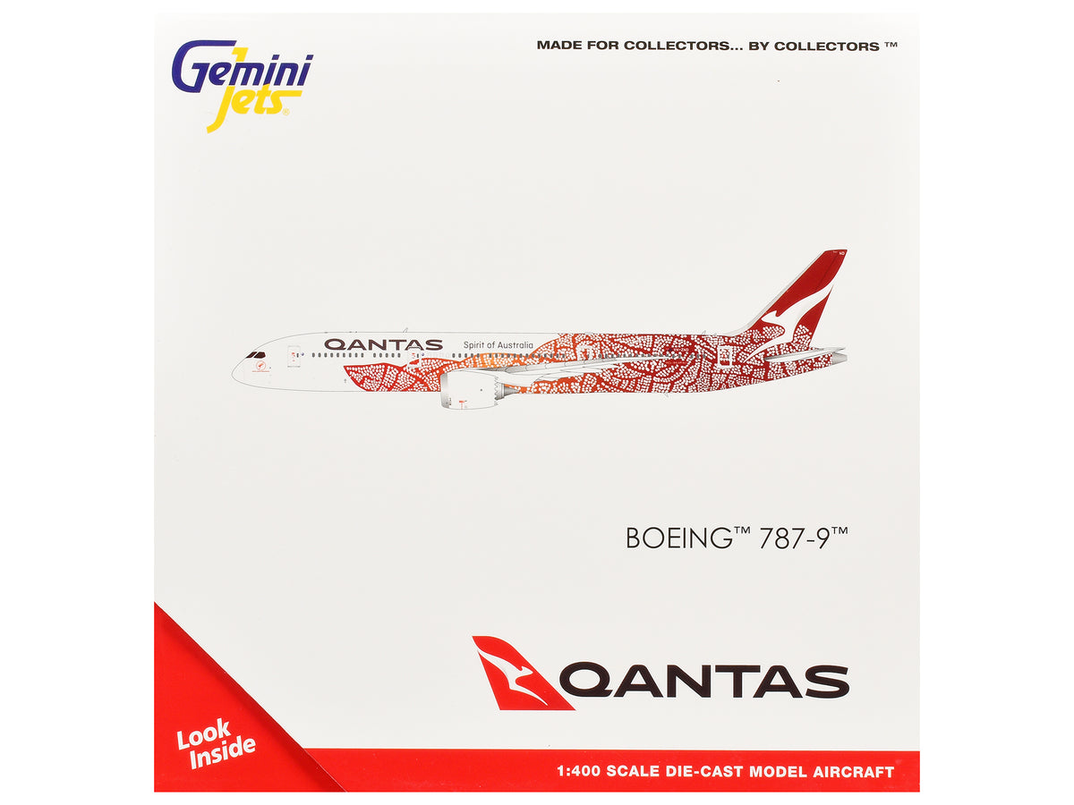 Boeing 787-9 Commercial Aircraft 'Qantas - Yam Dreaming' (VH-ZND) White with Red Graphics 1/400 Diecast Model Airplane by GeminiJets