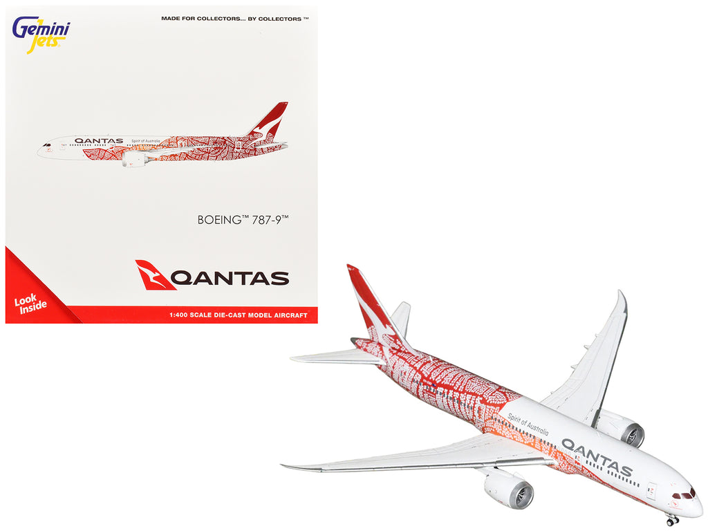 Boeing 787-9 Commercial Aircraft 'Qantas - Yam Dreaming' (VH-ZND) White with Red Graphics 1/400 Diecast Model Airplane by GeminiJets
