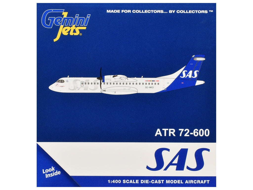 ATR 72-600 Commercial Aircraft 'Scandinavian Airlines' (SE-MKD) White with Blue Tail 1/400 Diecast Model by GeminiJets