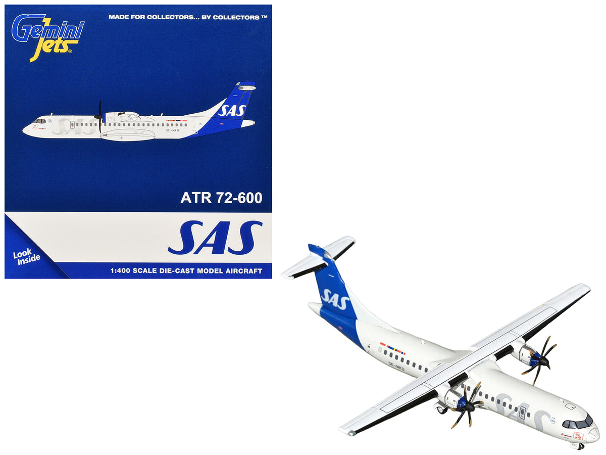 ATR 72-600 Commercial Aircraft 'Scandinavian Airlines' (SE-MKD) White with Blue Tail 1/400 Diecast Model by GeminiJets