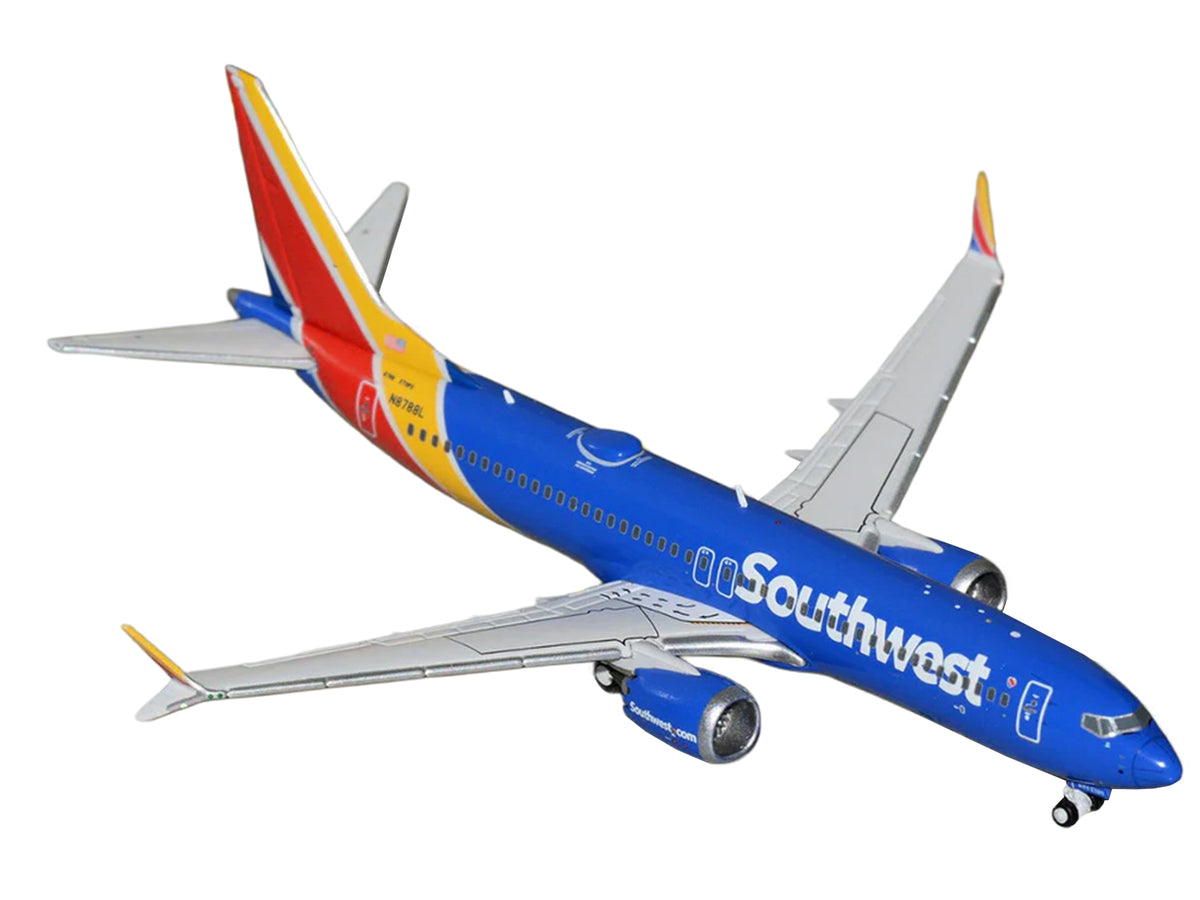 Boeing 737 MAX 8 Commercial Aircraft 'Southwest Airlines' (N8788L) Blue with Red and Yellow Stripes 1/400 Diecast Model Airplane by GeminiJets