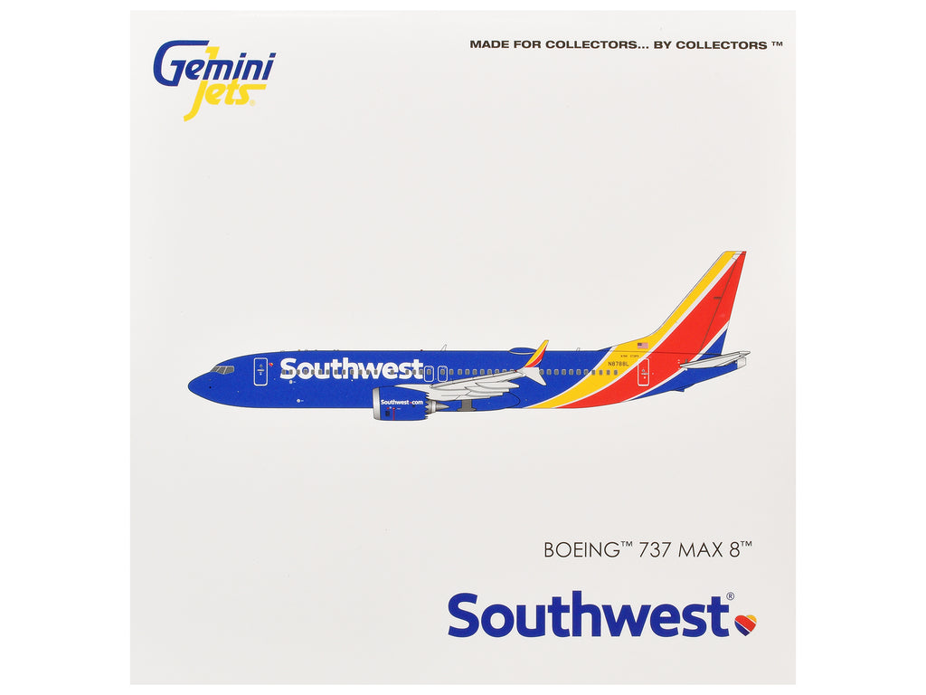 Boeing 737 MAX 8 Commercial Aircraft 'Southwest Airlines' (N8788L) Blue with Red and Yellow Stripes 1/400 Diecast Model Airplane by GeminiJets