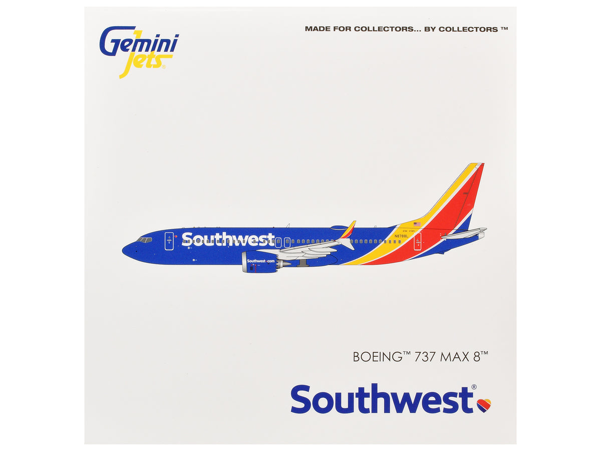 Boeing 737 MAX 8 Commercial Aircraft 'Southwest Airlines' (N8788L) Blue with Red and Yellow Stripes 1/400 Diecast Model Airplane by GeminiJets