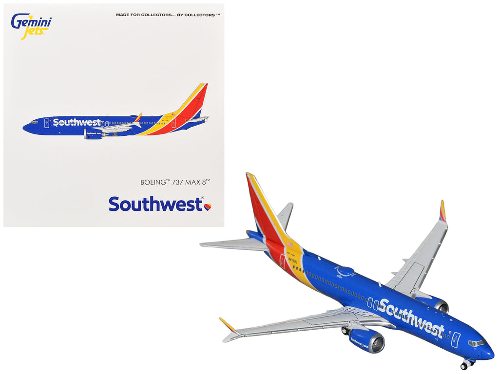 Boeing 737 MAX 8 Commercial Aircraft 'Southwest Airlines' (N8788L) Blue with Red and Yellow Stripes 1/400 Diecast Model Airplane by GeminiJets