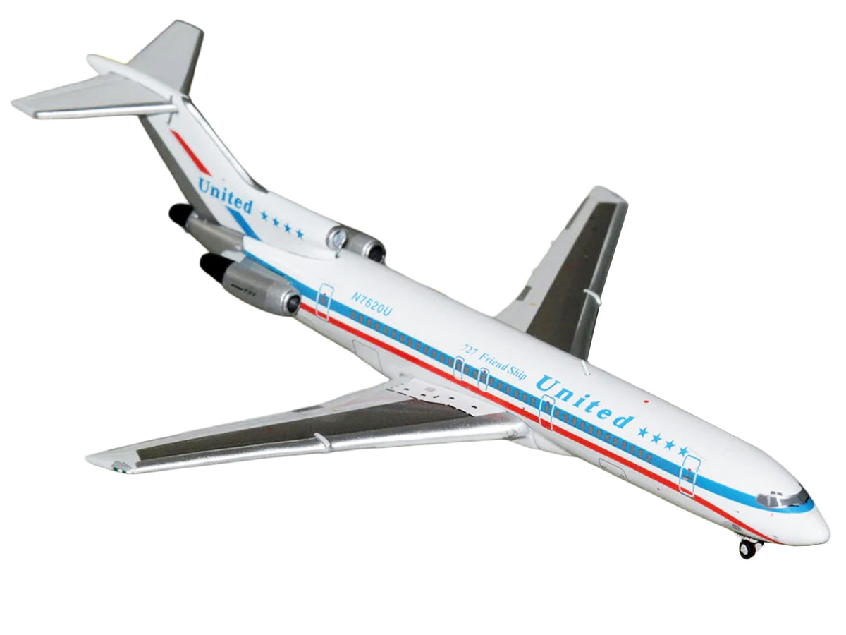 Boeing 727-200 Commercial Aircraft 'United Airlines - Stars & Bars/Friend Ship' (N7620U) White with Red and Blue Stripes 1/400 Diecast Model Airplane by GeminiJets