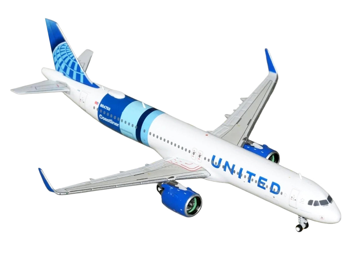 Airbus A321neo Commercial Aircraft 'United Airlines Coastliner' (N94750) White with Blue Stripes and Tail 1/400 Diecast Model Airplane by GeminiJets