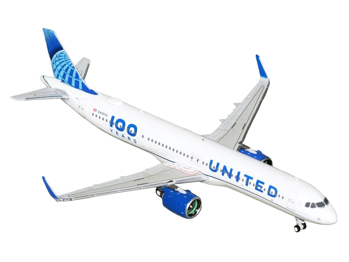 Airbus A321neo Commercial Aircraft 'United Airlines 100 Years' (N44550) White with Blue Tail 1/400 Diecast Model Airplane by GeminiJets