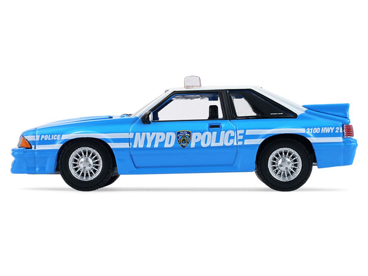 1987 Ford Mustang 'New York City Police Department (NYPD)' Blue with White Top 'Hobby Exclusive' Series 1/64 Diecast Model Car by Greenlight