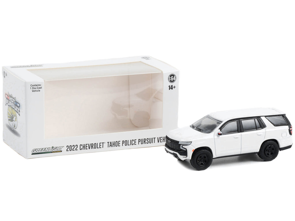 2022 Chevrolet Tahoe Police Pursuit Vehicle (PPV) White 'Hot Pursuit' 'Hobby Exclusive' Series 1/64 Diecast Model Car by Greenlight