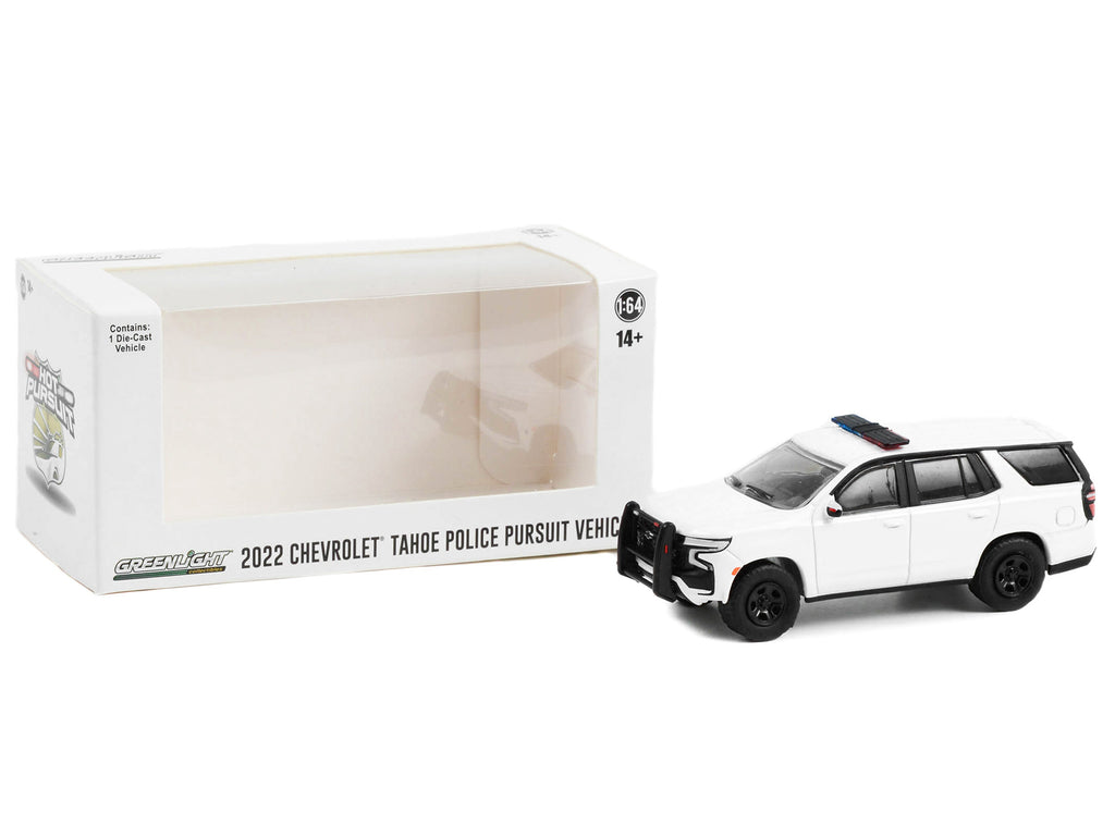 2022 Chevrolet Tahoe Police Pursuit Vehicle (PPV) White with Light Bar 'Hot Pursuit' 'Hobby Exclusive' Series 1/64 Diecast Model Car by Greenlight