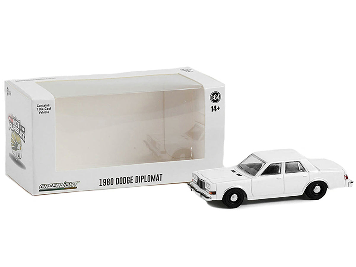 1980-1989 Dodge Diplomat Police Unmarked White 'Hot Pursuit' 'Hobby Exclusive' Series 1/64 Diecast Model Car by Greenlight