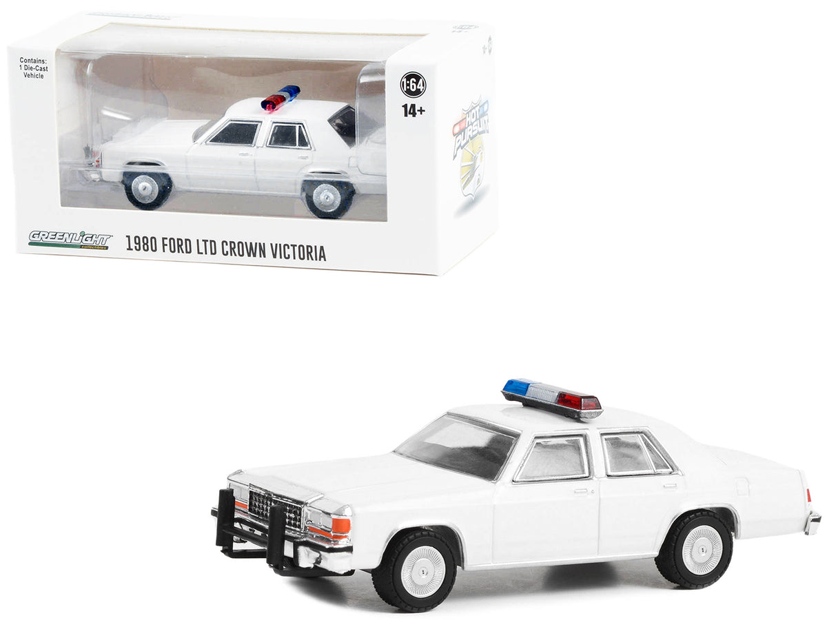 1980-1991 Ford LTD Crown Victoria Police White with Light Bar 'Hot Pursuit' 'Hobby Exclusive' Series 1/64 Diecast Model Car by Greenlight