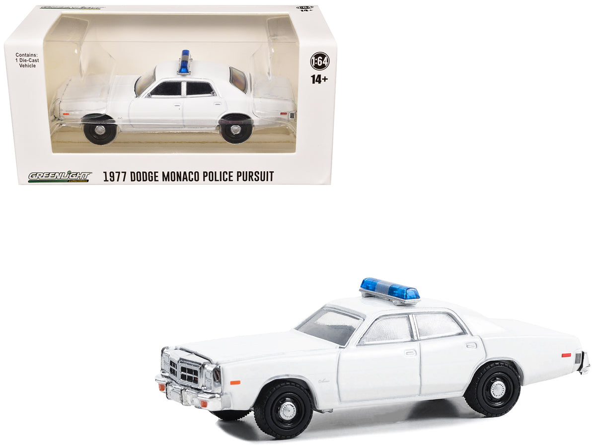 1977-78 Dodge Monaco Police Pursuit White with Light Bar 'Hot Pursuit - Hobby Exclusive' Series 1/64 Diecast Model Car by Greenlight