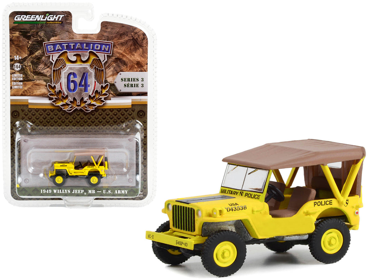 1949 Willys Jeep MB U.S. Army '545th Military Police Company Camp Drake Japan Training Camp' Yellow 'Battalion 64' Series 3 1/64 Diecast Model Car by Greenlight