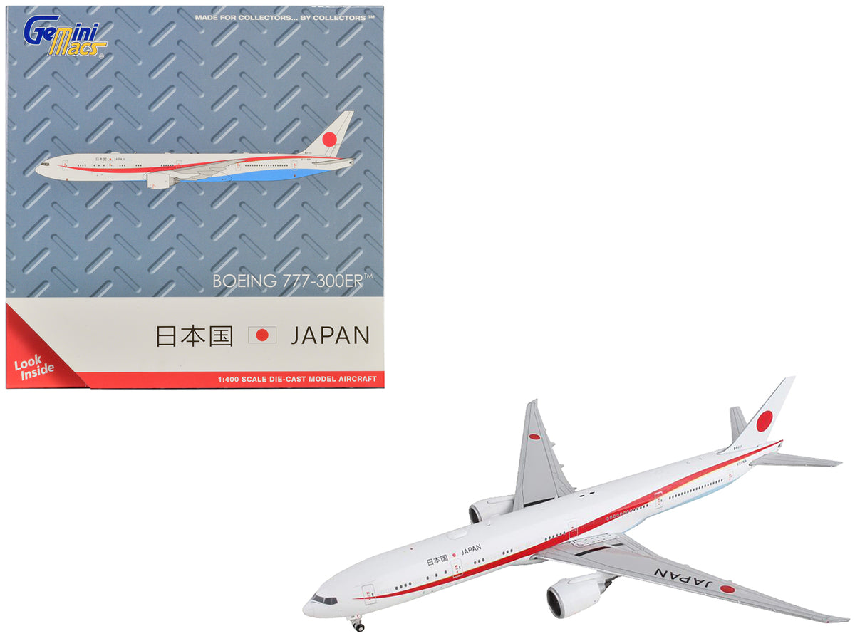 Boeing 777-300ER Commercial Aircraft 'Japan Air Self-Defense Force' White with Red Stripes 'Gemini Macs' Series 1/400 Diecast Model Airplane by GeminiJets