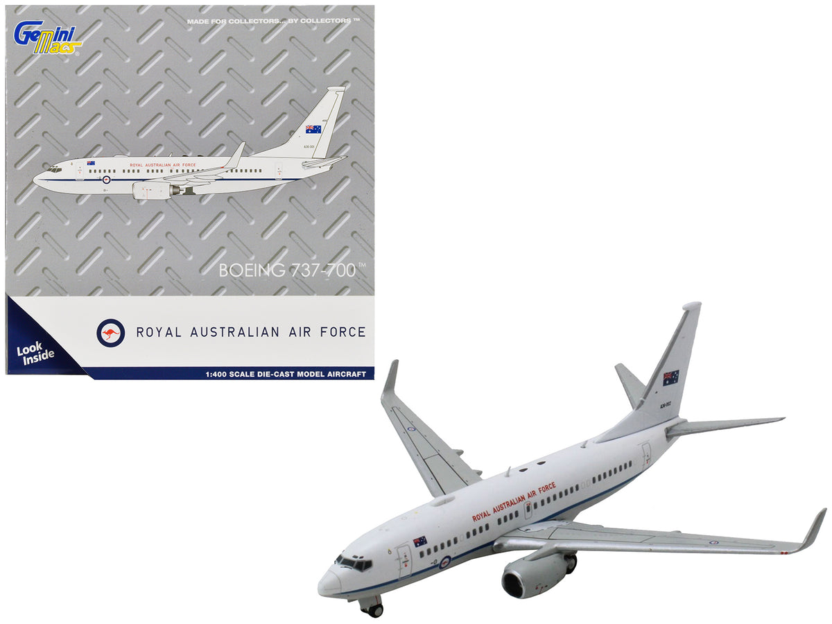 Boeing 737-700 Aircraft 'Royal Australian Air Force' (A36-002) White with Blue Stripes 'Gemini Macs' Series 1/400 Diecast Model Airplane by GeminiJets