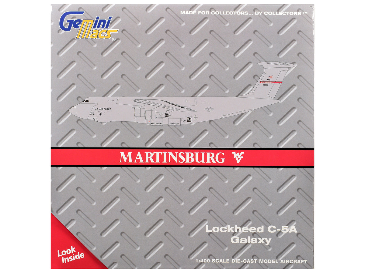 Lockheed C-5A Galaxy Transport Aircraft 'Martinsburg Air Force Base' United States Air Force (68-0222) Gray 'Gemini Macs' Series 1/400 Diecast Model by GeminiJets