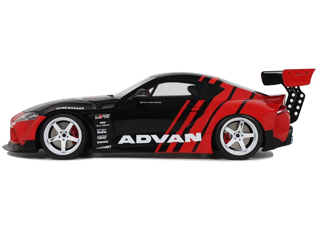2020 Toyota Supra GR RHD (Right Hand Drive) 'Advan' Black and Red 1/18 Model Car by GT Spirit