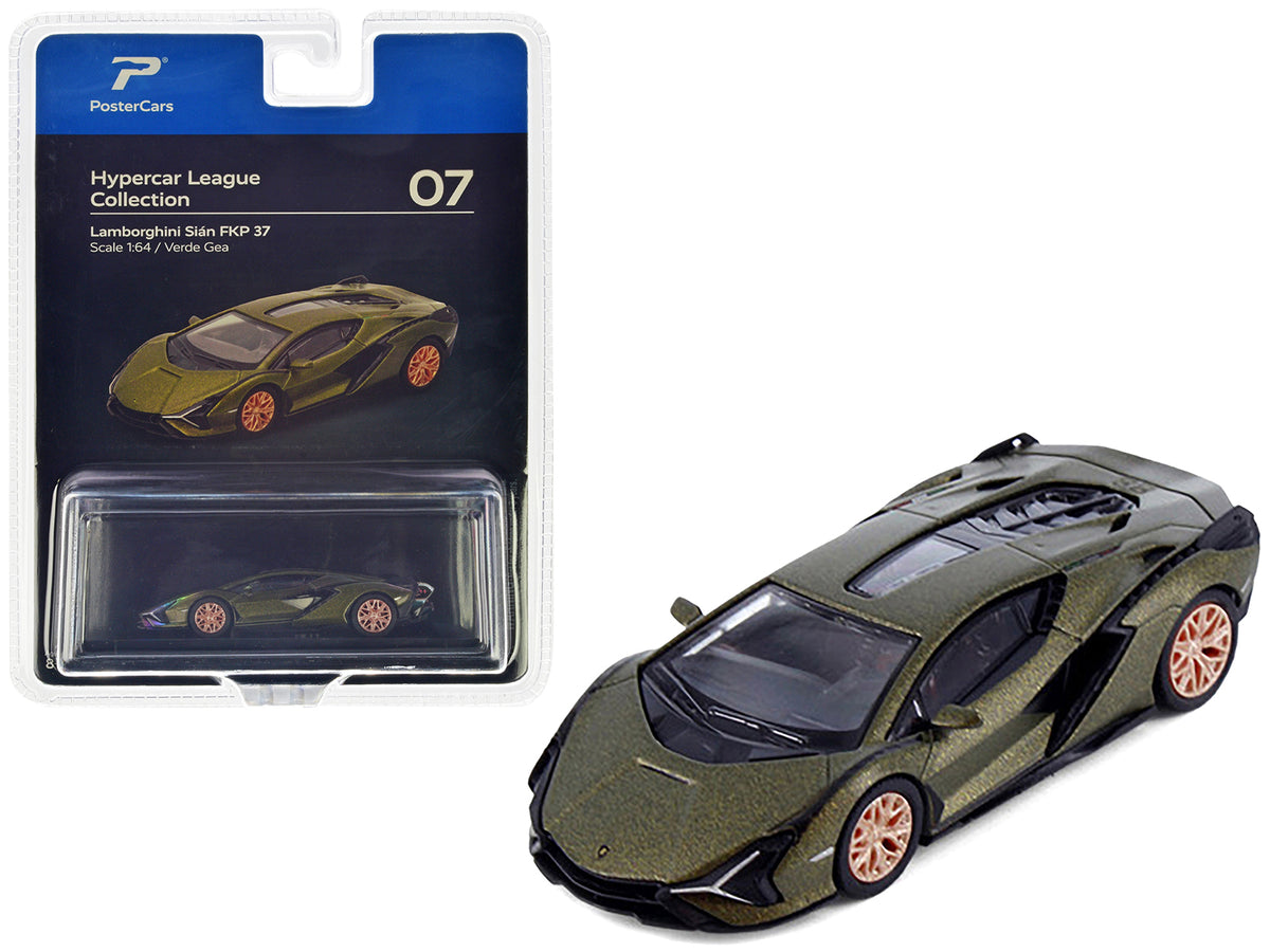 Lamborghini Sian FKP 37 Verde Gea Green Metallic 'Hypercar League Collection' 1/64 Diecast Model Car by PosterCars