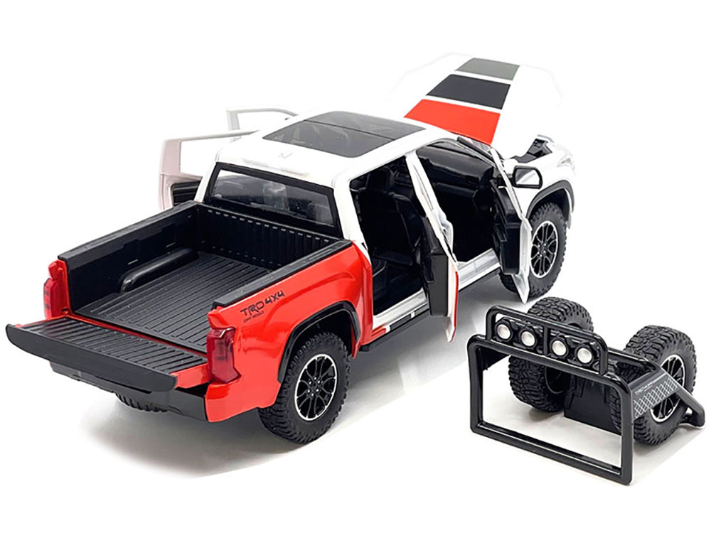 2023 Toyota Tundra TRD 4x4 Pickup Truck White and Red with Black and Gray Stripes with Sunroof and Wheel Rack Limited Edition to 2400 pieces Worldwide 1/24 Diecast Model Car