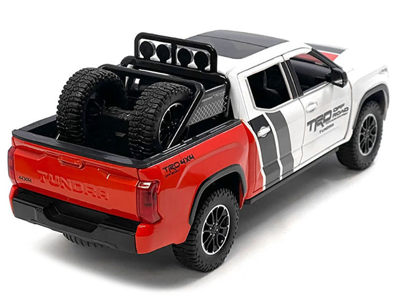 2023 Toyota Tundra TRD 4x4 Pickup Truck White and Red with Black and Gray Stripes with Sunroof and Wheel Rack Limited Edition to 2400 pieces Worldwide 1/24 Diecast Model Car